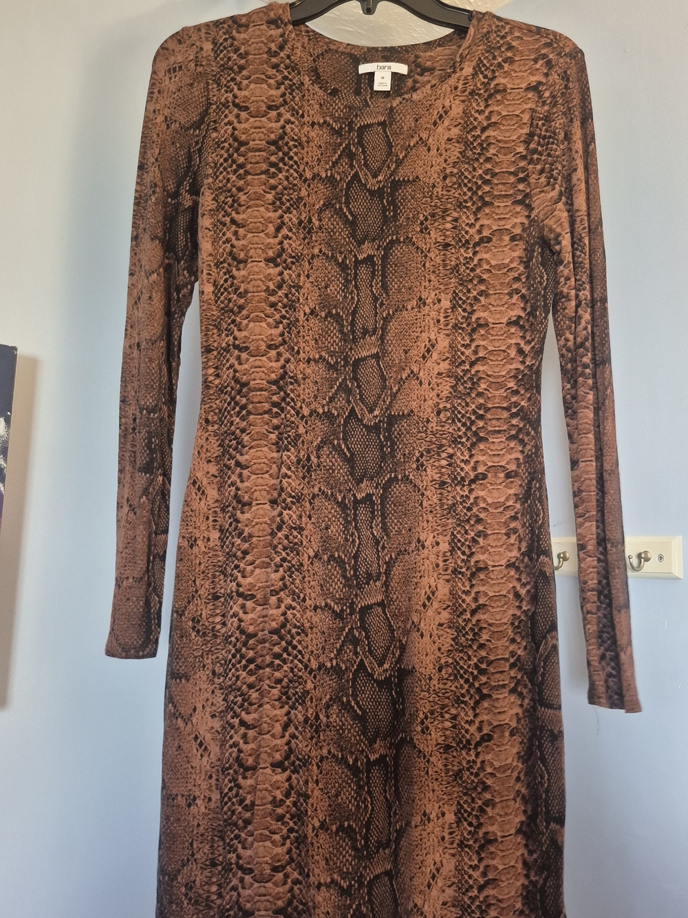Bar III Snake Print Bodycon Dress Long Sleeve Brown Size M